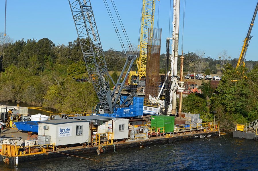 Preparing for the first concrete pour for the new bridge piles (July 2017)